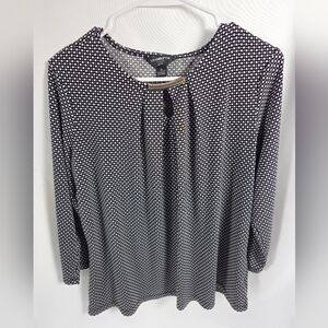 Liz Claiborne Black and White Dot-Print Tunic with Gold Accent